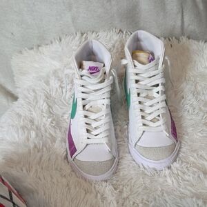 Nike Women's White, Purple, and Green High-Top Sneakers